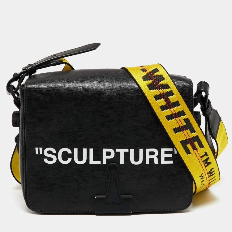 Off-White Black Leather Sculpture Binder Clip Crossbody Bag For