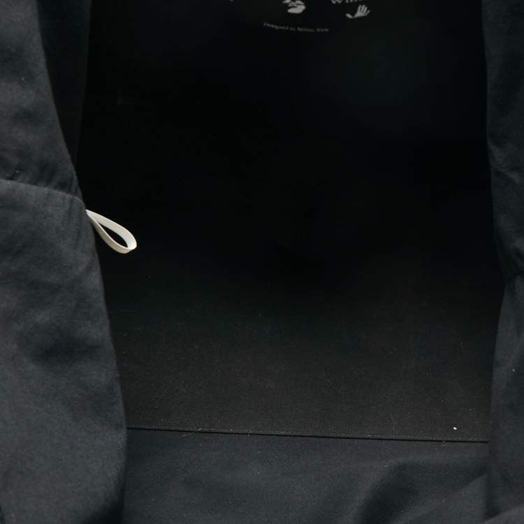 Pre Owned Off-White Beige/Black Raffia and Leather Commercial Tote