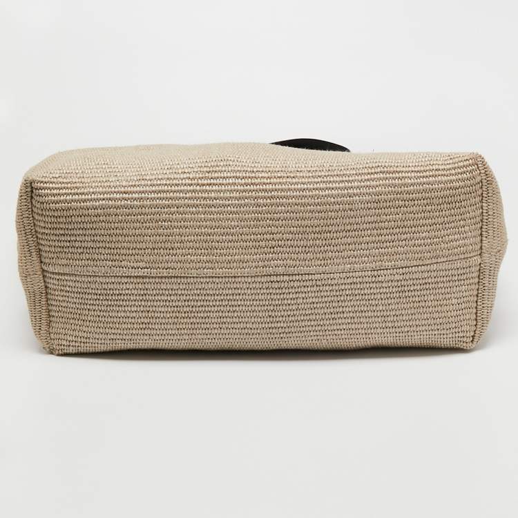 Pre Owned Off-White Beige/Black Raffia and Leather Commercial Tote