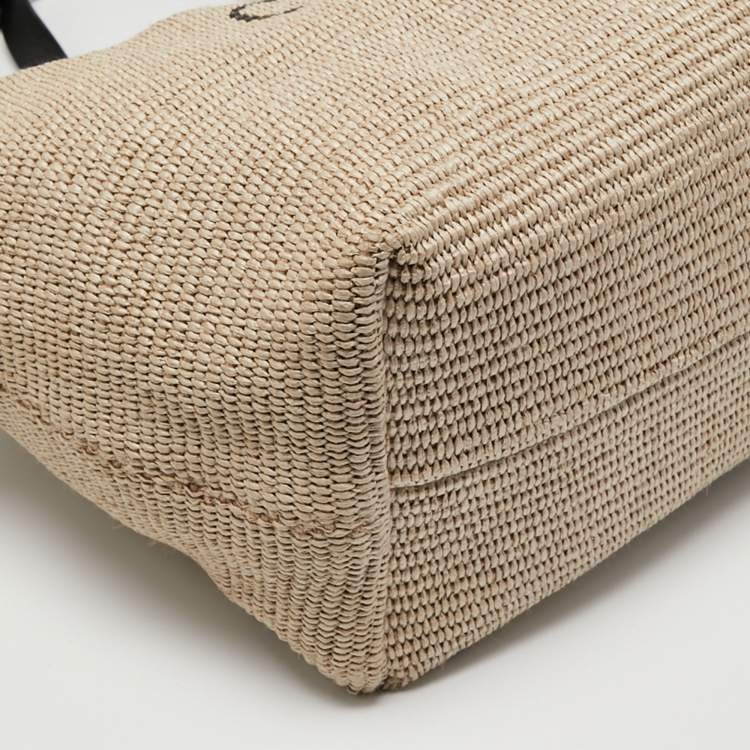 Pre Owned Off-White Beige/Black Raffia and Leather Commercial Tote