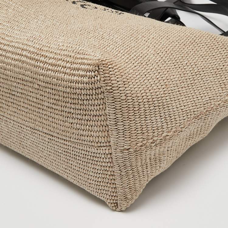 Pre Owned Off-White Beige/Black Raffia and Leather Commercial Tote