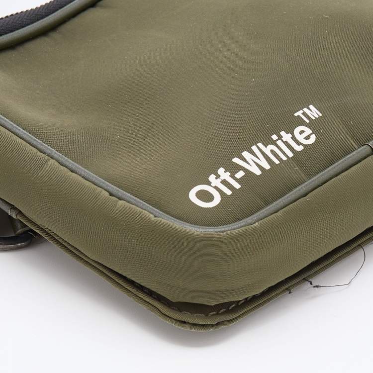 Pre Owned Off-White Military Green Logo Print Nylon Cordura Hip Belt Bag