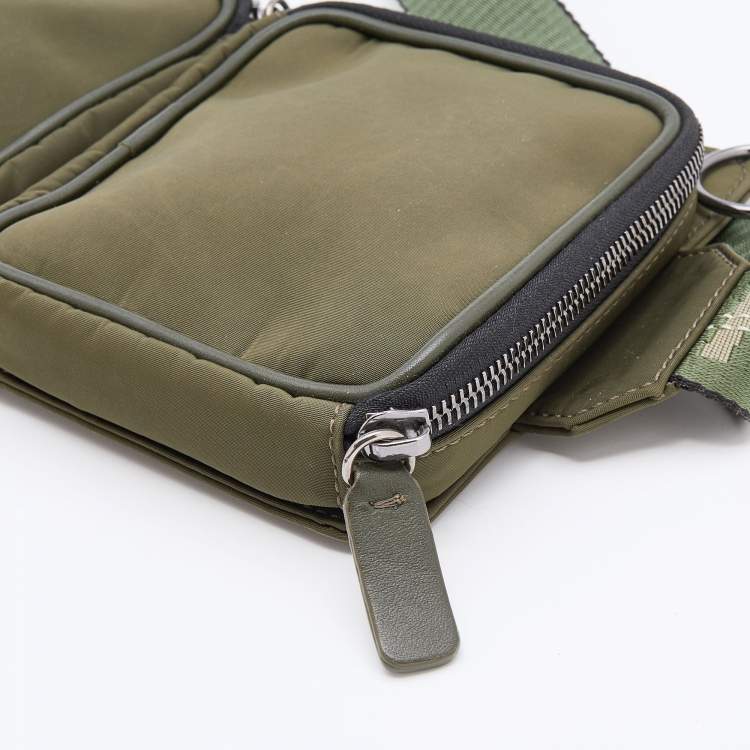 Pre Owned Off-White Military Green Logo Print Nylon Cordura Hip Belt Bag