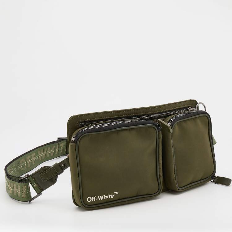 Pre Owned Off-White Military Green Logo Print Nylon Cordura Hip Belt Bag