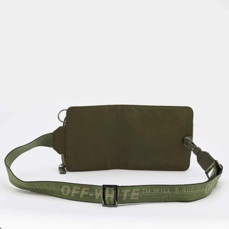 Pre Owned Off-White Military Green Logo Print Nylon Cordura Hip Belt Bag