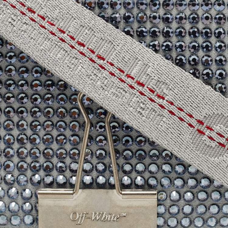 Pre Owned Off-White Ash Grey Crystal Embellishment Suede and Leather Baby Binder Flap Bag