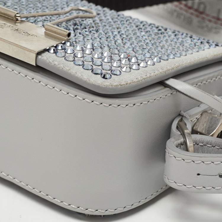 Pre Owned Off-White Ash Grey Crystal Embellishment Suede and Leather Baby Binder Flap Bag