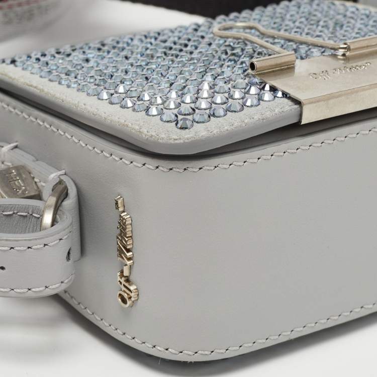Pre Owned Off-White Ash Grey Crystal Embellishment Suede and Leather Baby Binder Flap Bag