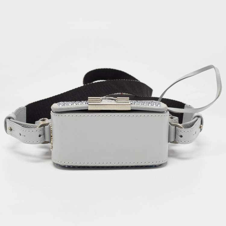 Pre Owned Off-White Ash Grey Crystal Embellishment Suede and Leather Baby Binder Flap Bag
