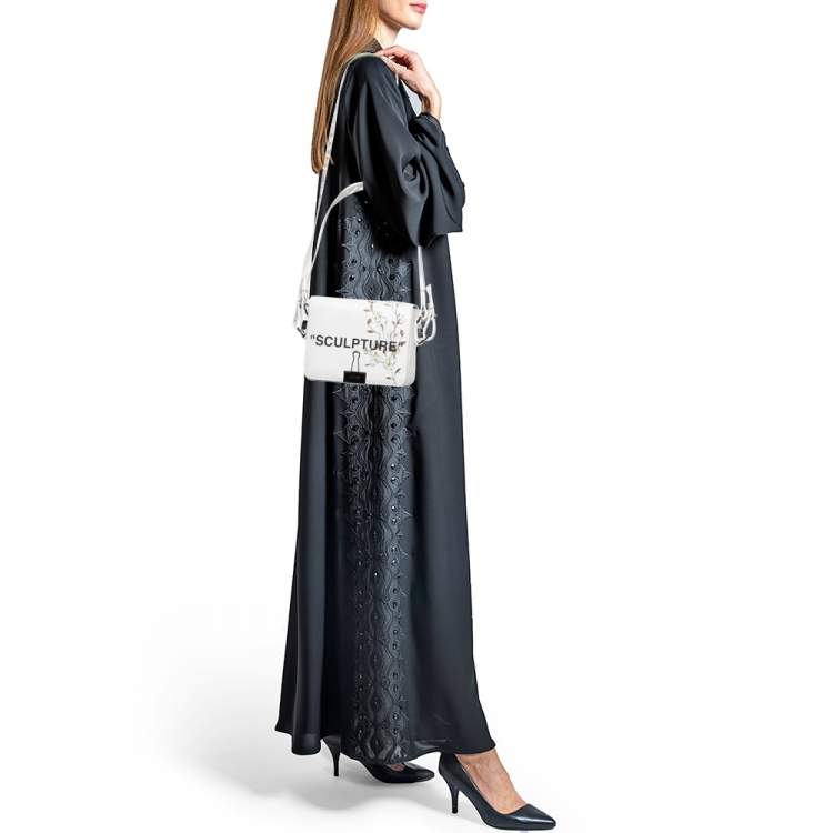 Pre Owned Off-White White Leather Sculpture Cotton Flower Flap Bag  
