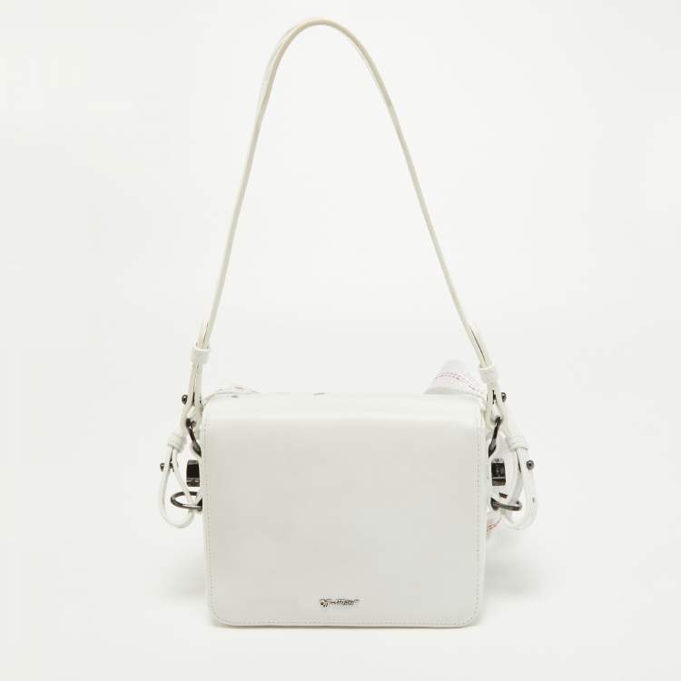 Pre Owned Off-White White Leather Sculpture Cotton Flower Flap Bag  