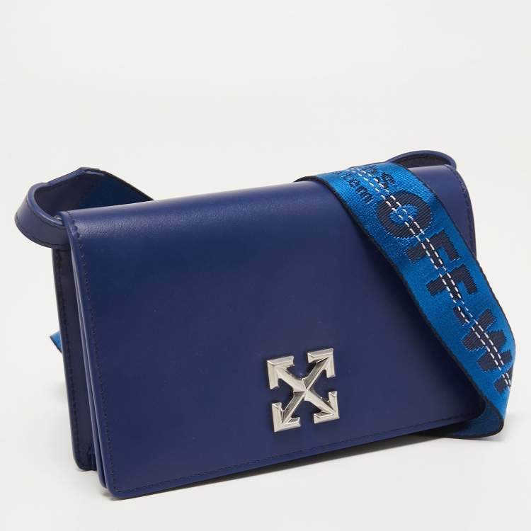 Pre Owned Off-White Blue Leather Jitney Flap Crossbody Bag