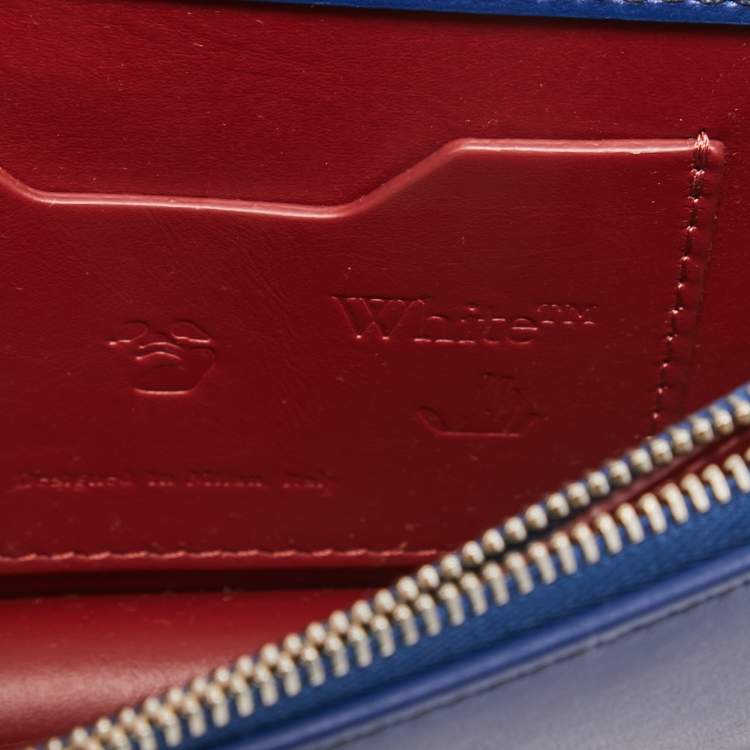 Pre Owned Off-White Blue Leather Jitney Flap Crossbody Bag