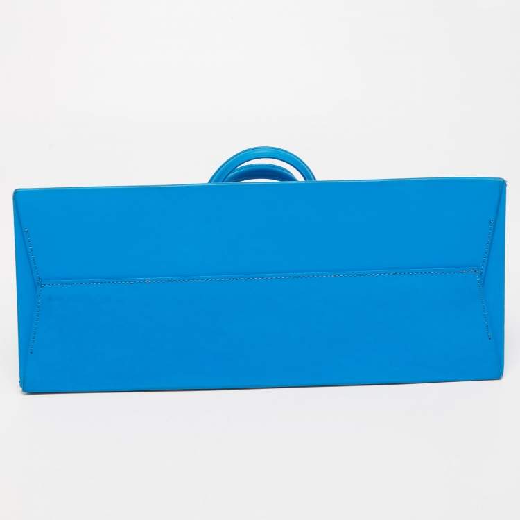 Pre Owned Off-White Blue Leather Medium Box Tote 