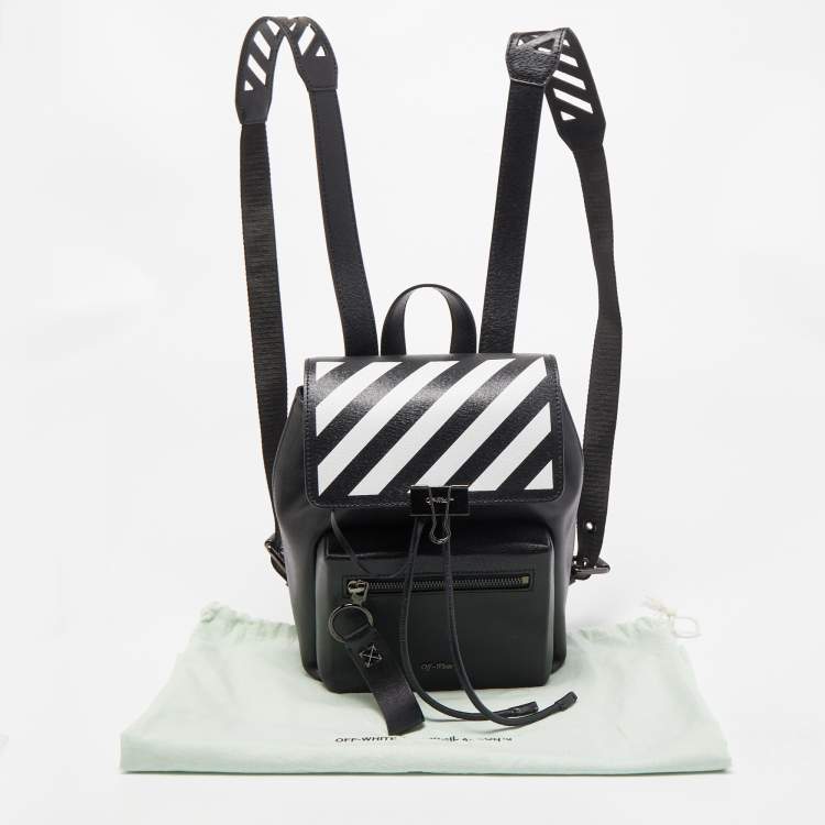 Pre Owned Off-White Black/White Leather Diag Drawstring Backpack