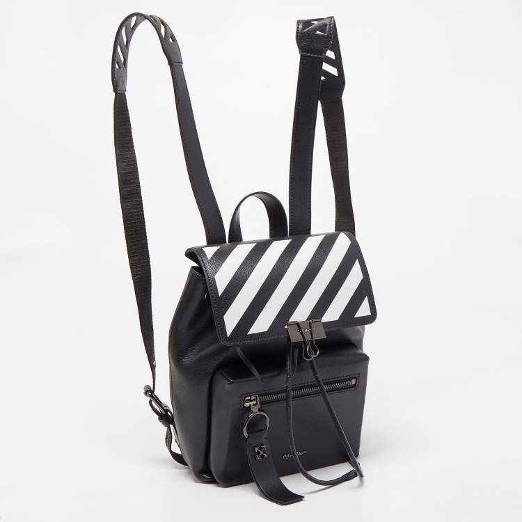 Pre Owned Off-White Black/White Leather Diag Drawstring Backpack