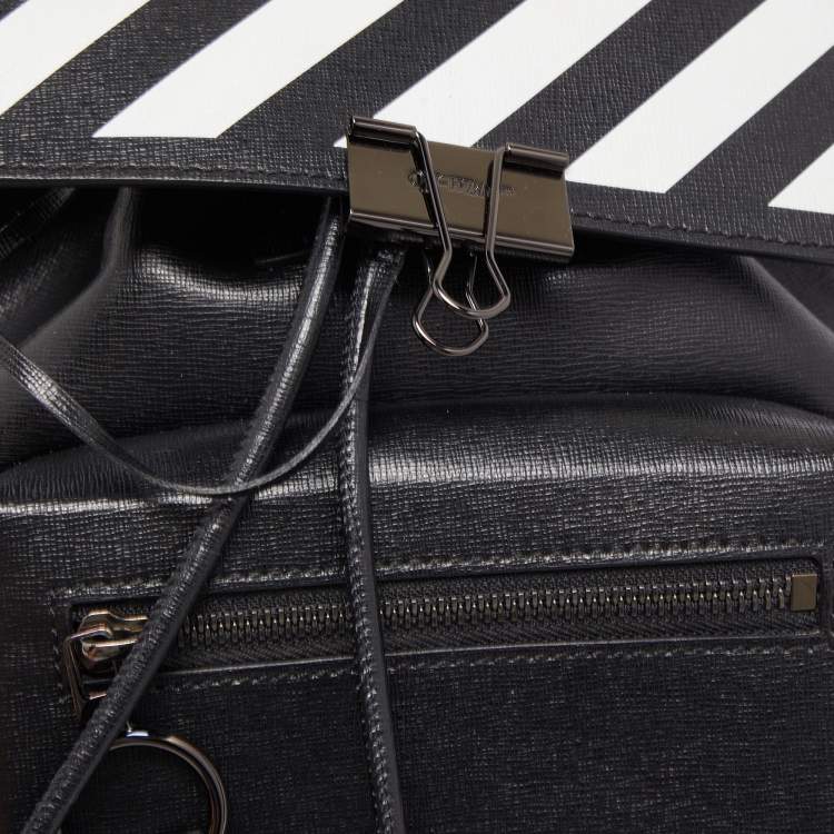 Pre Owned Off-White Black/White Leather Diag Drawstring Backpack