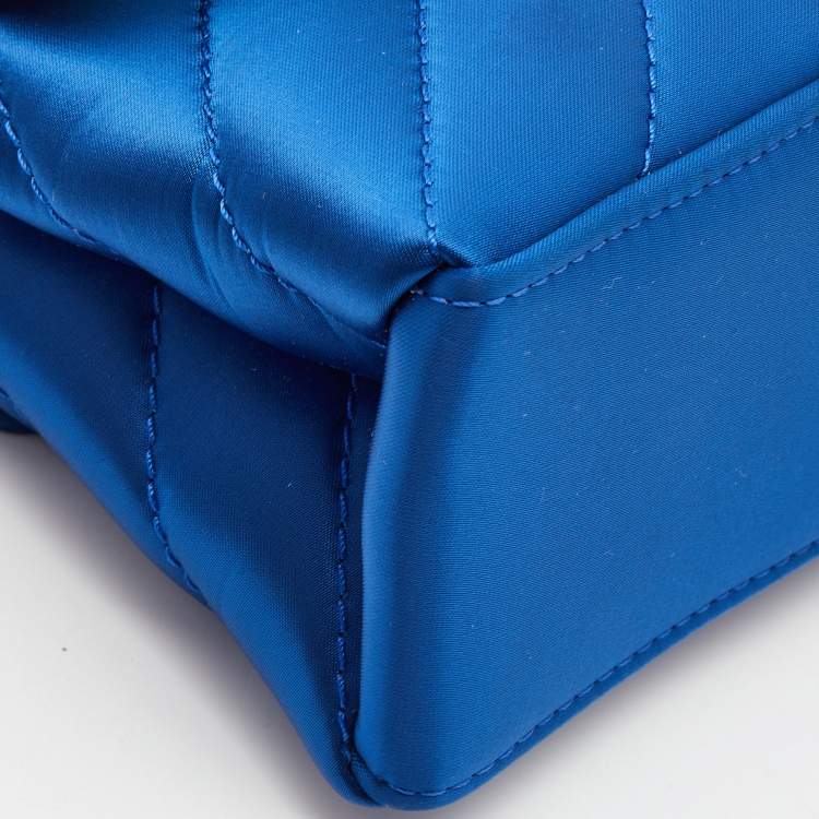 Pre Owned Off-White Blue Quilted Satin Jackhammer Shoulder Bag