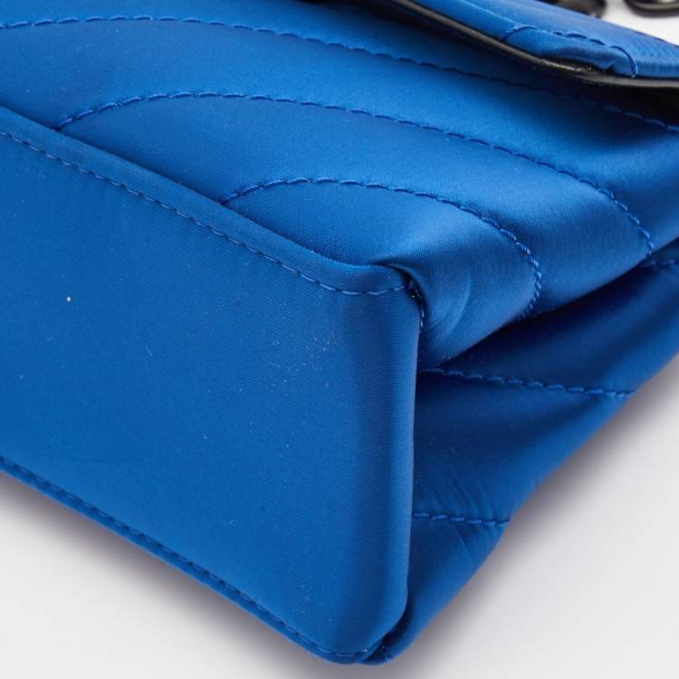Pre Owned Off-White Blue Quilted Satin Jackhammer Shoulder Bag