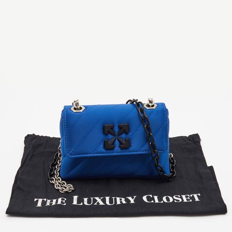 Pre Owned Off-White Blue Quilted Satin Jackhammer Shoulder Bag