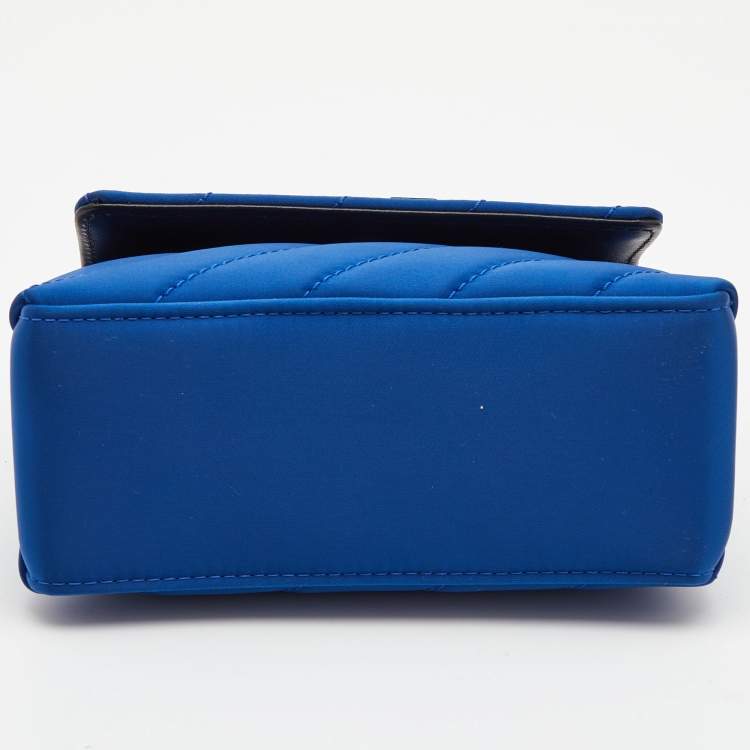 Pre Owned Off-White Blue Quilted Satin Jackhammer Shoulder Bag