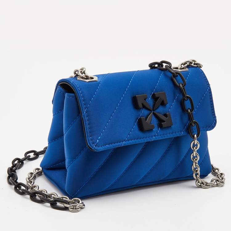 Pre Owned Off-White Blue Quilted Satin Jackhammer Shoulder Bag