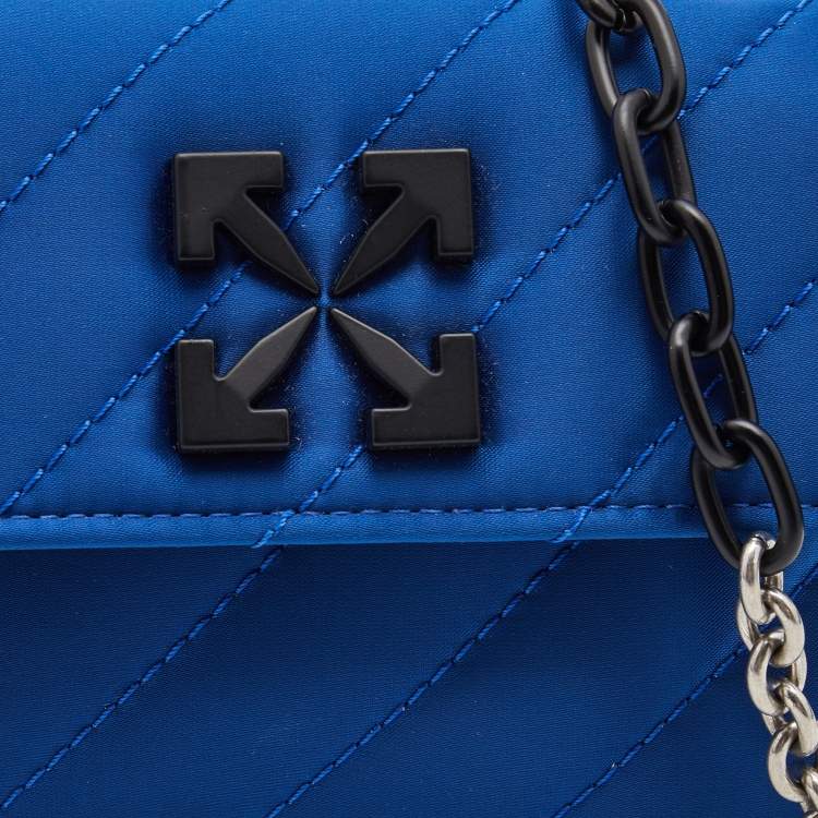 Pre Owned Off-White Blue Quilted Satin Jackhammer Shoulder Bag
