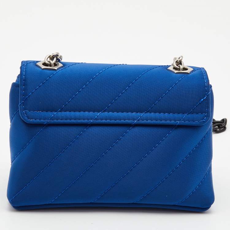Pre Owned Off-White Blue Quilted Satin Jackhammer Shoulder Bag