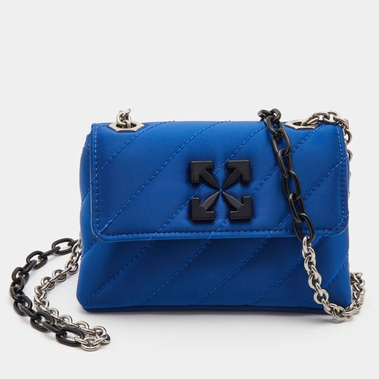 Pre Owned Off-White Blue Quilted Satin Jackhammer Shoulder Bag