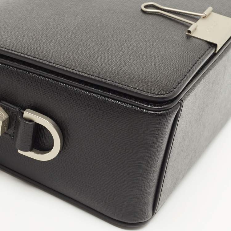 Pre Owned Off-White Black Leather Binder Clip Crossbody Bag