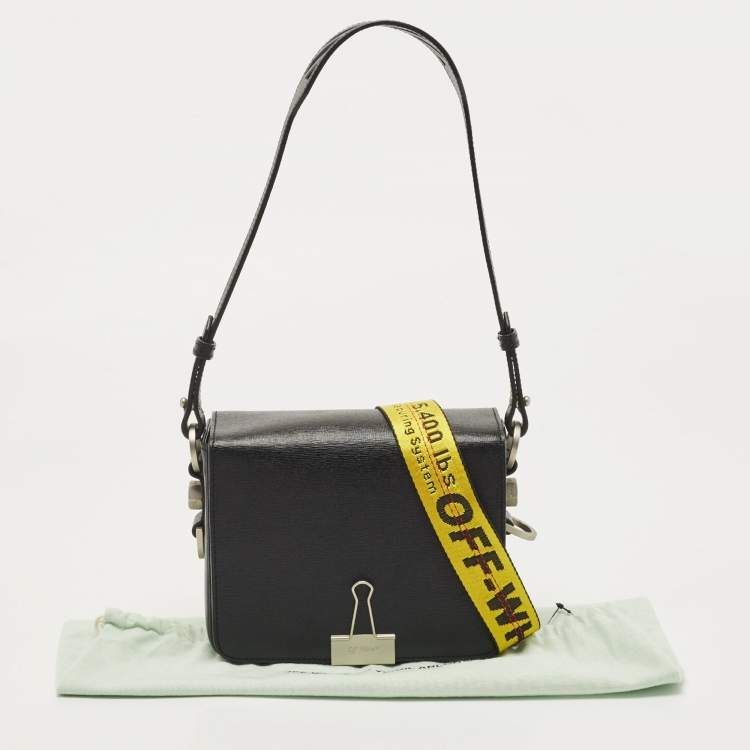 Pre Owned Off-White Black Leather Binder Clip Crossbody Bag