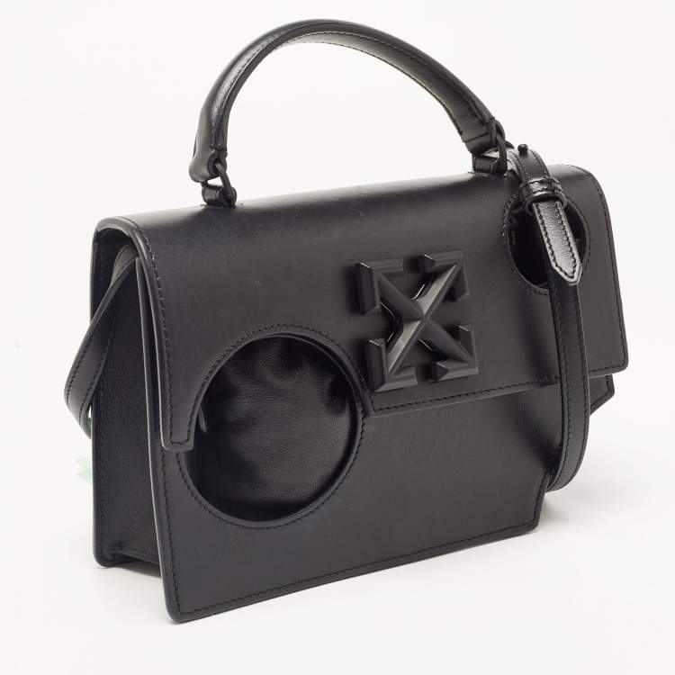 Pre Owned Off-White Black Leather Jitney Holes Flap Crossbody Bag