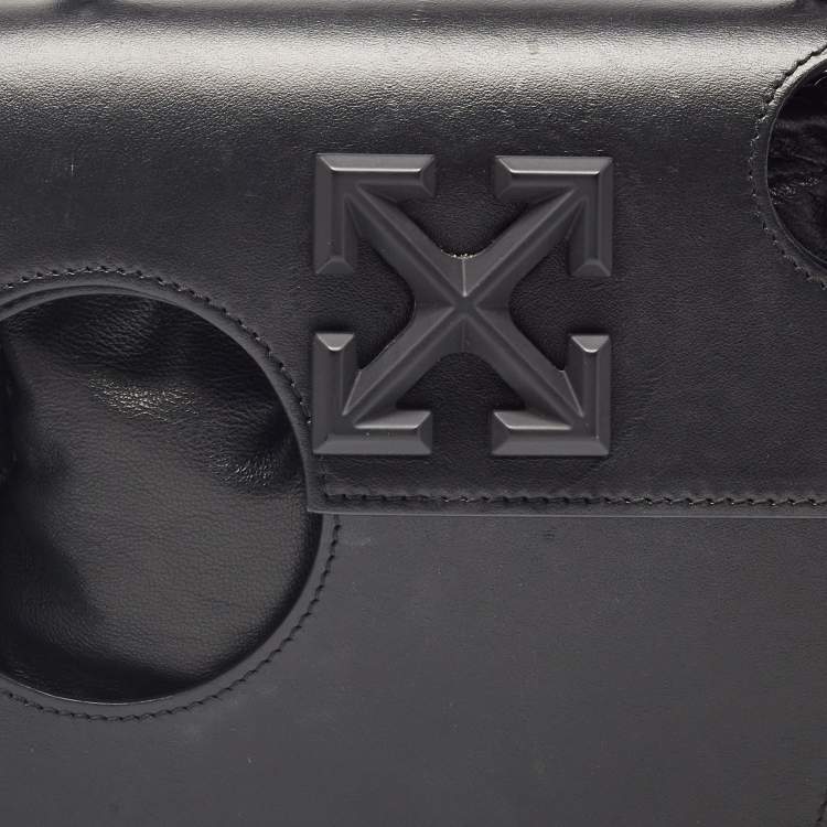 Pre Owned Off-White Black Leather Jitney Holes Flap Crossbody Bag