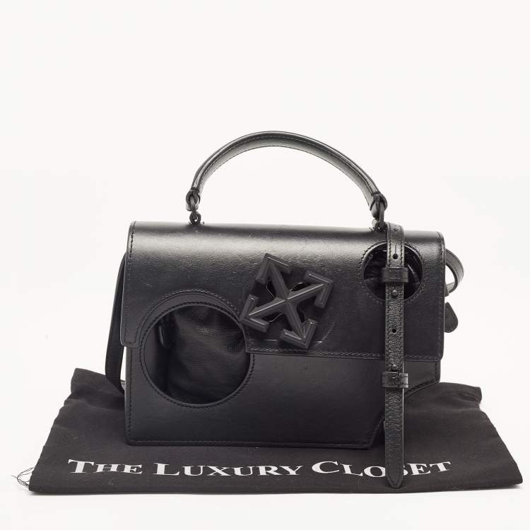 Pre Owned Off-White Black Leather Jitney Holes Flap Crossbody Bag