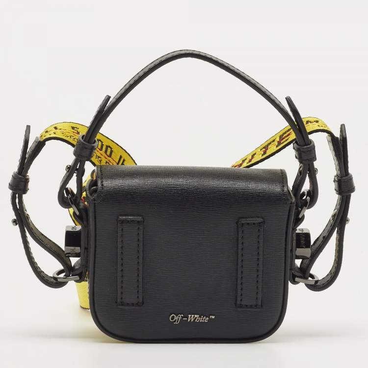 Pre Owned Off-White Black/White Diagonal Striped Leather Baby Flap Crossbody Bag