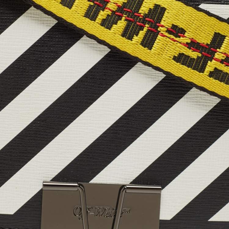 Pre Owned Off-White Black/White Diagonal Striped Leather Baby Flap Crossbody Bag