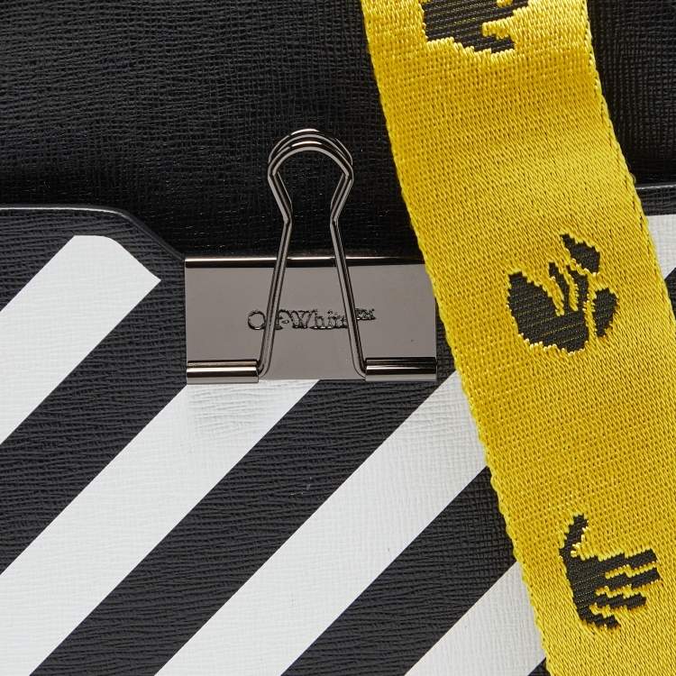 Pre Owned Off-White Black/White Diagonal Striped Leather Round Crossbody Bag