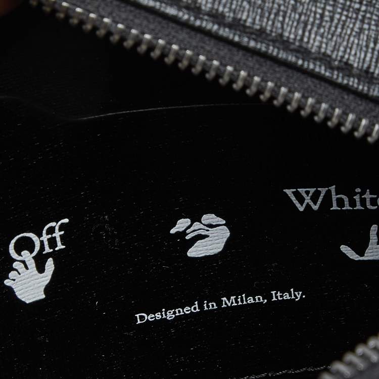 Pre Owned Off-White Black/White Diagonal Striped Leather Round Crossbody Bag