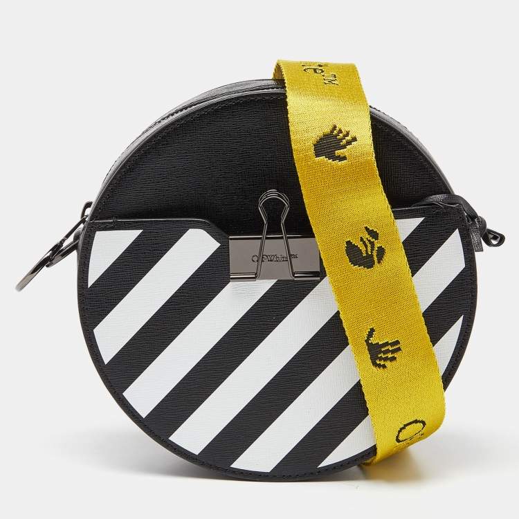 Off-White Black/White Diagonal Striped Leather Round Crossbody Bag Off-White
