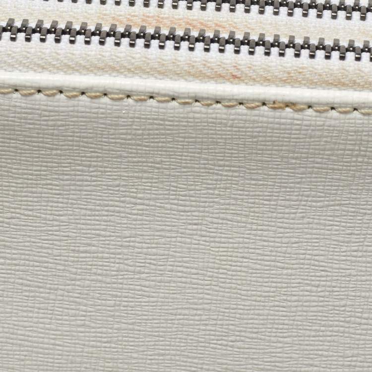 Pre Owned Off-White White/Black Leather Double Flat Wristlet Pouch