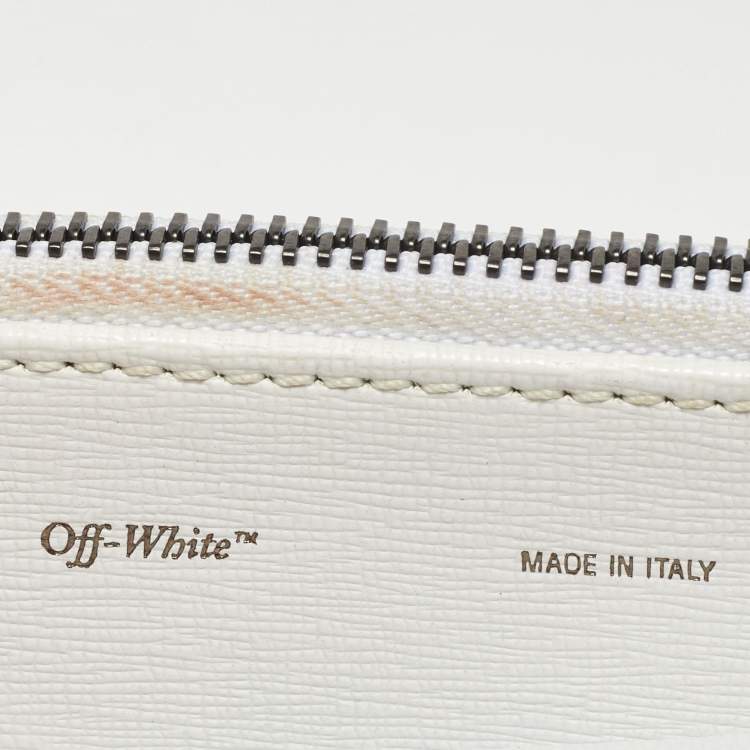 Pre Owned Off-White White/Black Leather Double Flat Wristlet Pouch