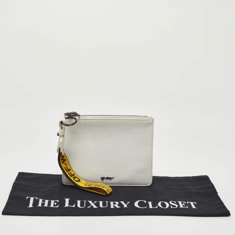 Pre Owned Off-White White/Black Leather Double Flat Wristlet Pouch