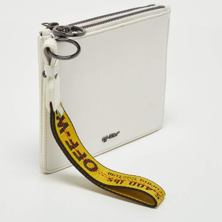 Pre Owned Off-White White/Black Leather Double Flat Wristlet Pouch