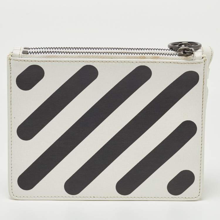 Pre Owned Off-White White/Black Leather Double Flat Wristlet Pouch