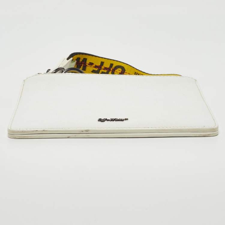 Pre Owned Off-White White/Black Leather Double Flat Wristlet Pouch