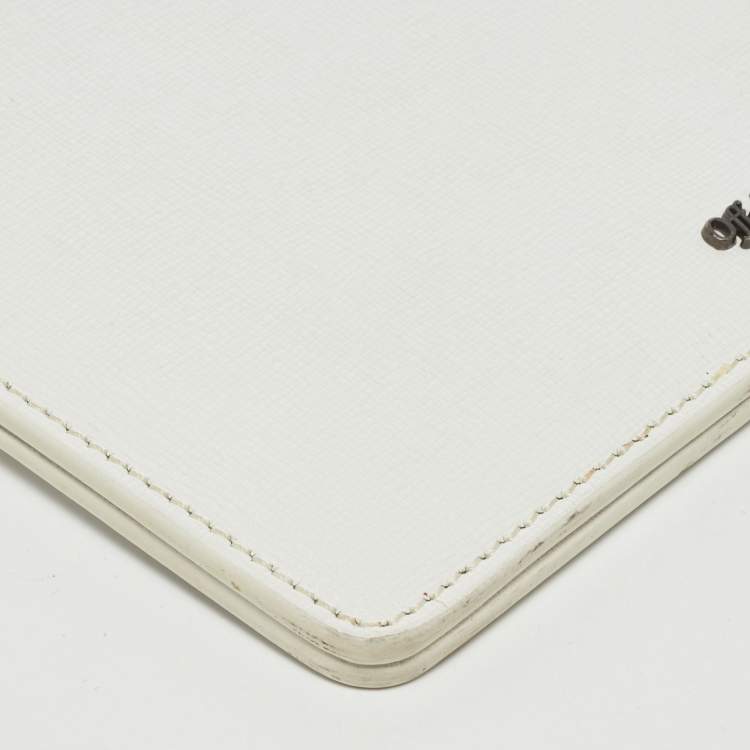 Pre Owned Off-White White/Black Leather Double Flat Wristlet Pouch