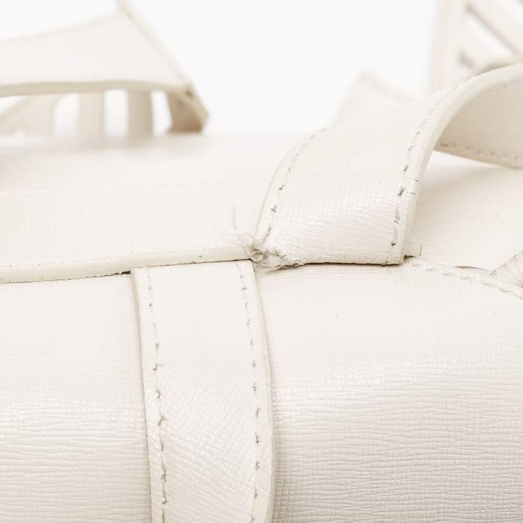 Pre Owned Off-White White/Black Leather Diag Drawstring Backpack
