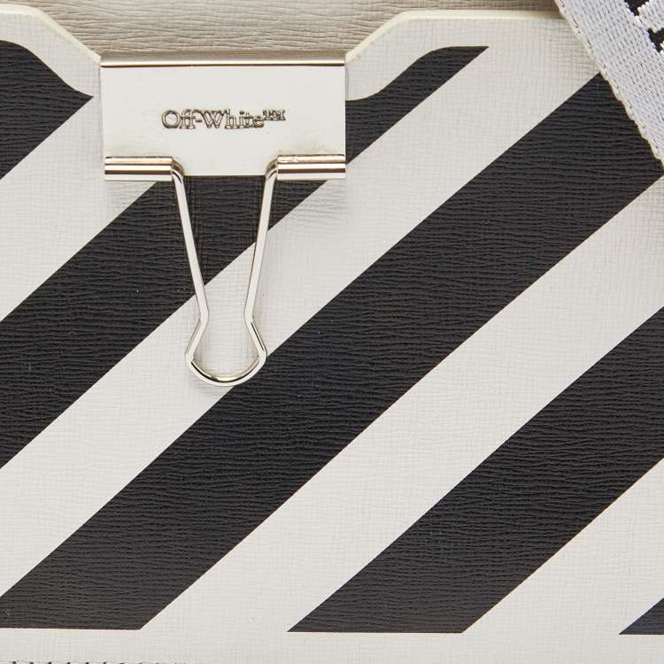 Pre Owned Off-White Black/White Diagonal Print Leather Covertible Belt Crossbody Bag