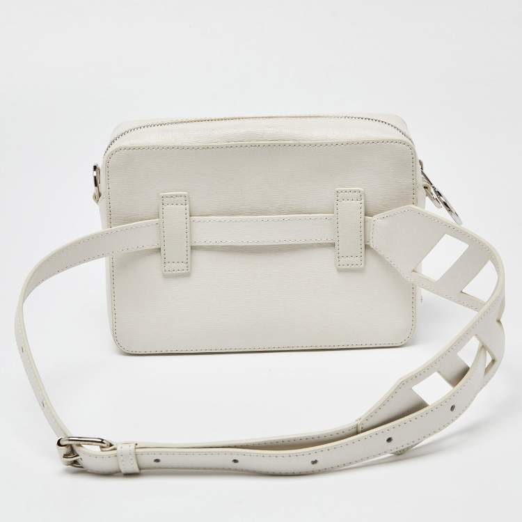 Pre Owned Off-White Black/White Diagonal Print Leather Covertible Belt Crossbody Bag