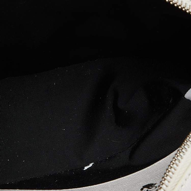 Pre Owned Off-White Black/White Diagonal Print Leather Covertible Belt Crossbody Bag